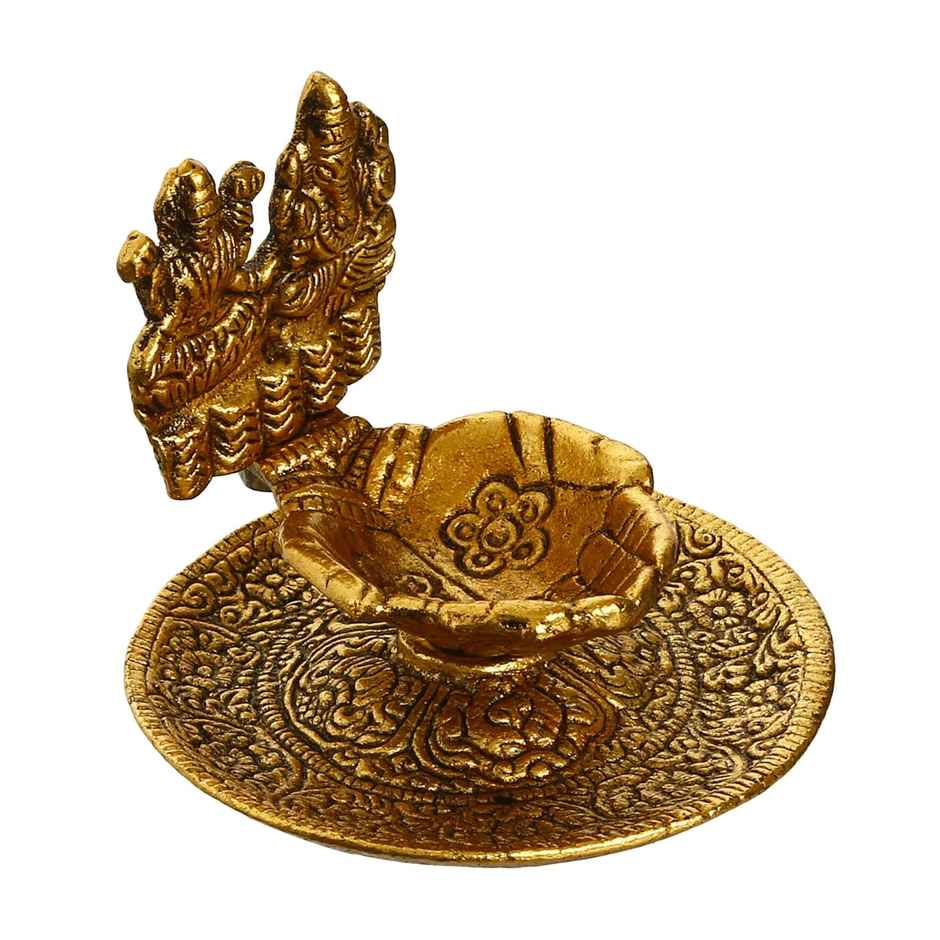 Ecraftindia Goddess Laxmi & Lord Ganesha Golden Metal Diya