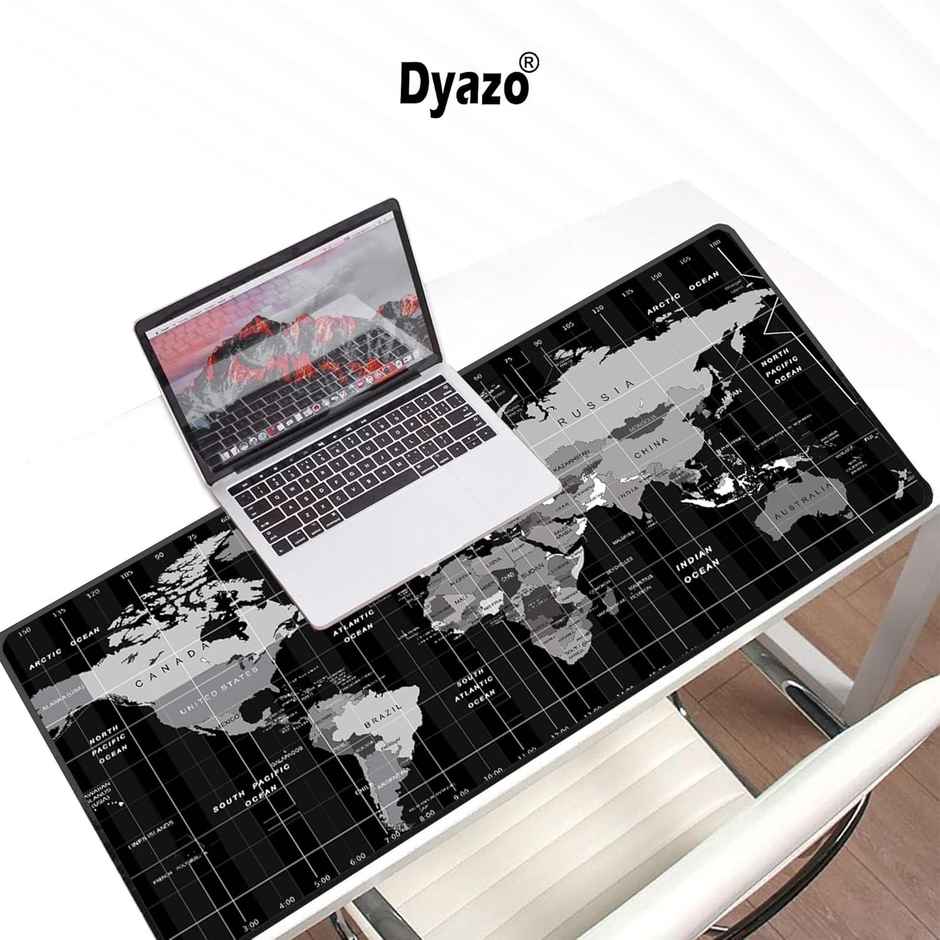 Dyazo World Map Extended Desk Mat - Anti-Slip | Water Resistant - 800 x 300mm - Black