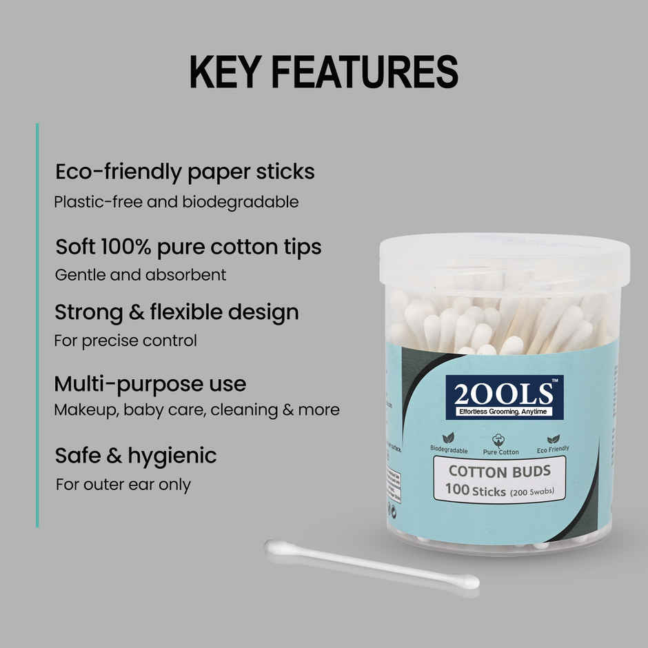 2OOLS Cotton Buds, Swab for Personal Hygiene and Beauty 100 Sticks Jar (TSCS8001)