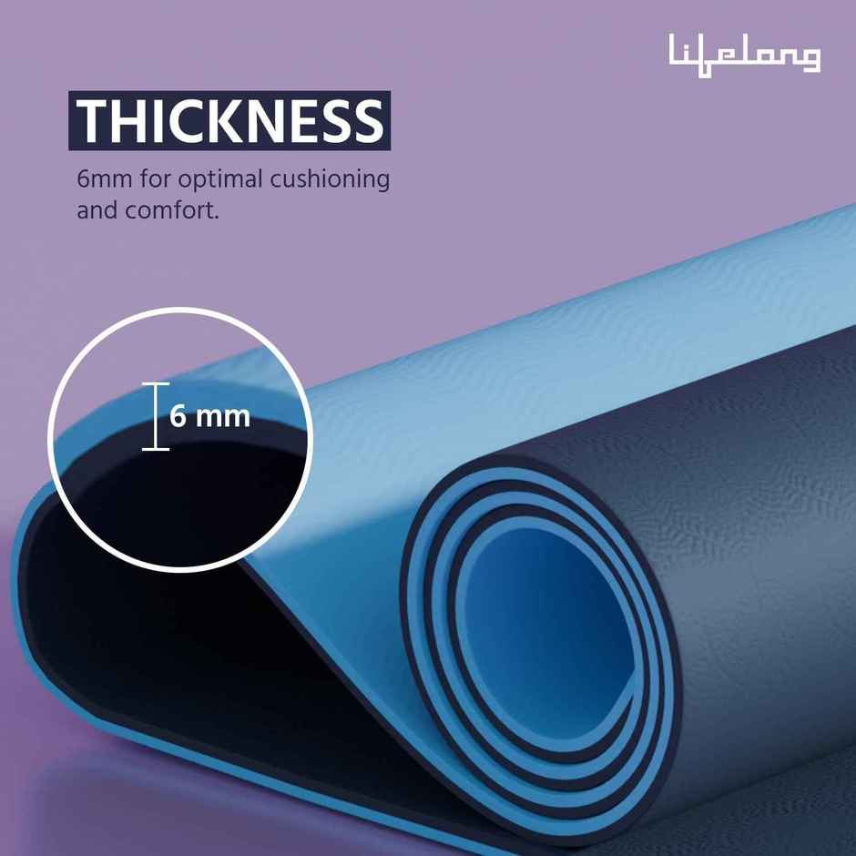 Lifelong 6mm Dual Color Anti-Slip Yoga Mat with Carry bag | Navy Blue and Blue