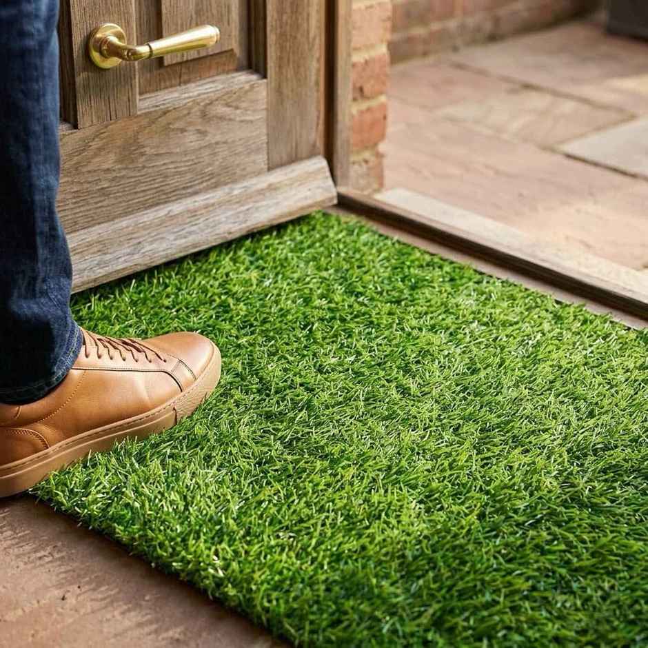BAY6 PVC Anti-Skid Artificial Grass Outdoor Mat - Green | 2pc - 37 x 57 cm