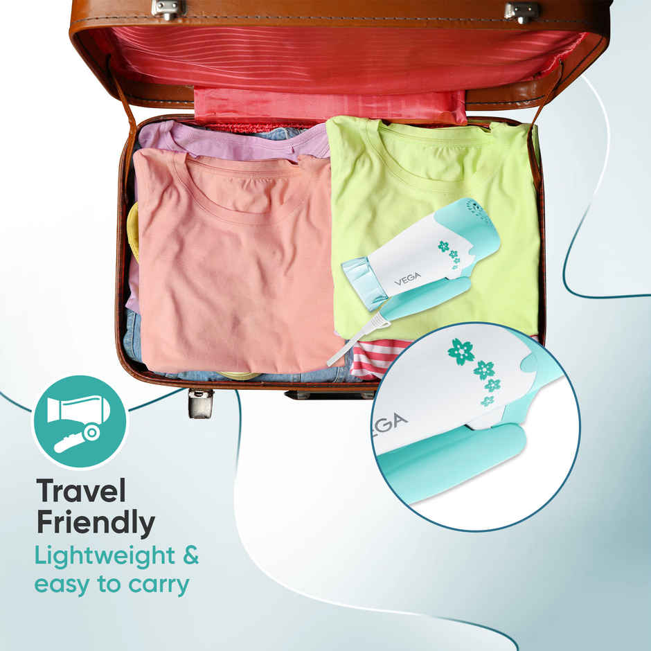 Vega Insta Glam Foldable 1000W Hair Dryer with 2 Heat/Speed Settings, VHDH-20N, | Made in India