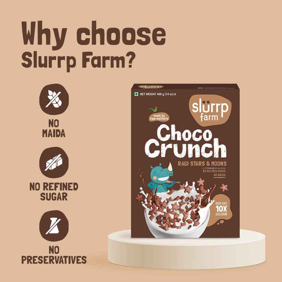 Slurrp Farm Choco Crunch Chocolate Cereal - Ragi Stars And Moons No Maida, No Refined Sugar