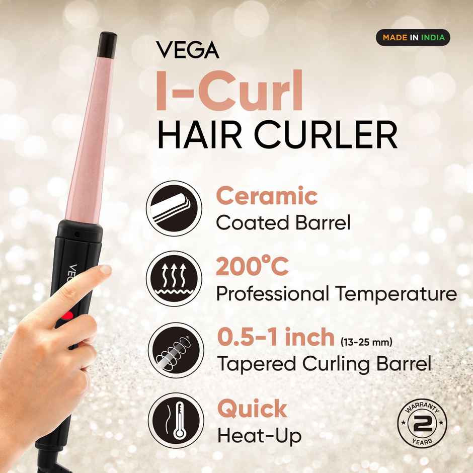 Vega I-Curl Hair Curler for Women with 13mm-25mm Barrel, Quick Heatup Technology, (VHCH-05)