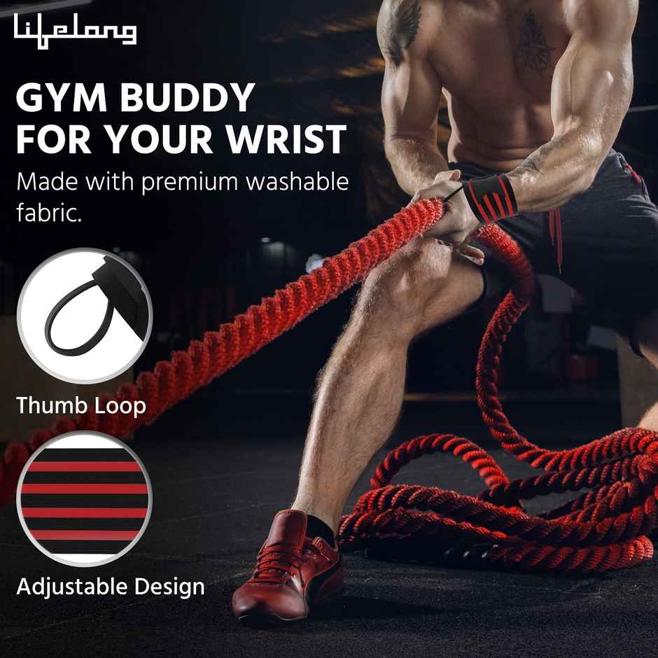 Lifelong Wrist Supporter for Gym|Men & Women|Wrist Band with Thumb LoopStraps (LLFAWS01, Red&Black)