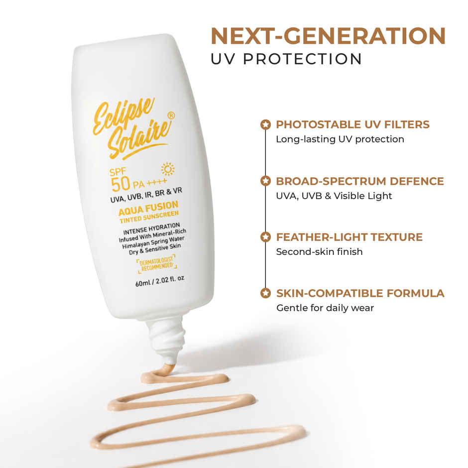 Eclipse Solaire Aqua Fusion Sunscreen | SPF 50 PA++++ | With Himalayan Spring Water | Non-Greasy