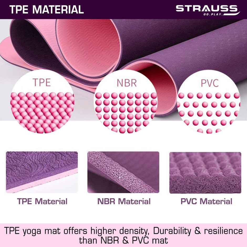Strauss TPE Eco Friendly Dual Layer Yoga Mat, 6 mm (Pink)