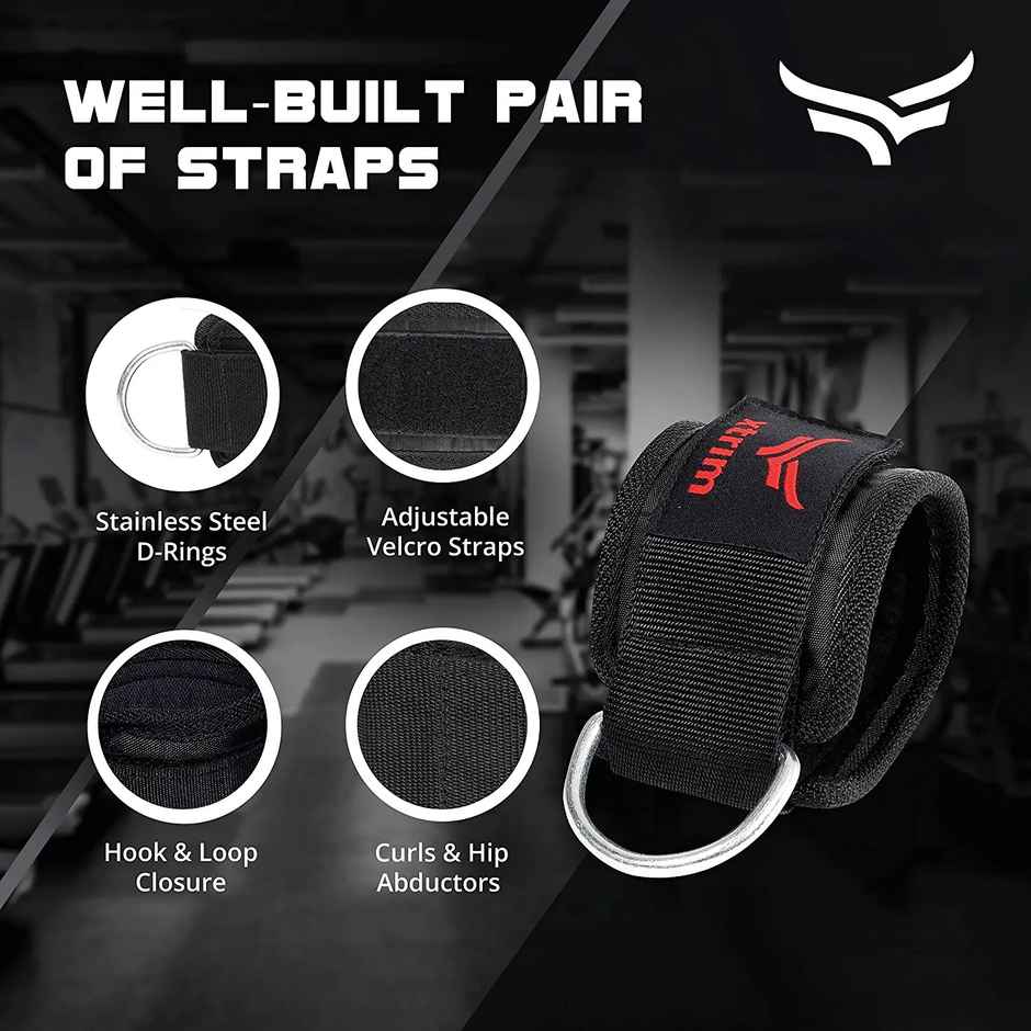 Xtrim Unisex Ankle Straps with Metal D-Rings for Workouts, with Padded Neoprene Support |Red