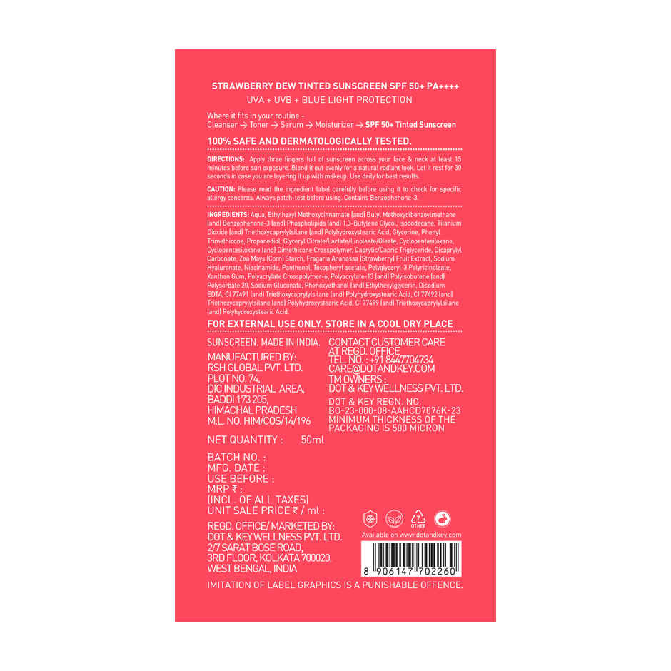 Dot & Key Strawberry Dew Tinted Sunscreen Spf 50+ Pa++++ - 02 Warm Ivory