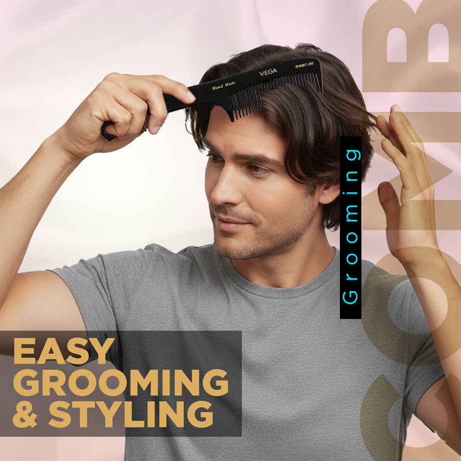 VEGA Grooming Hair Comb,Handmade | For Men And Women | Black | HMBC-203