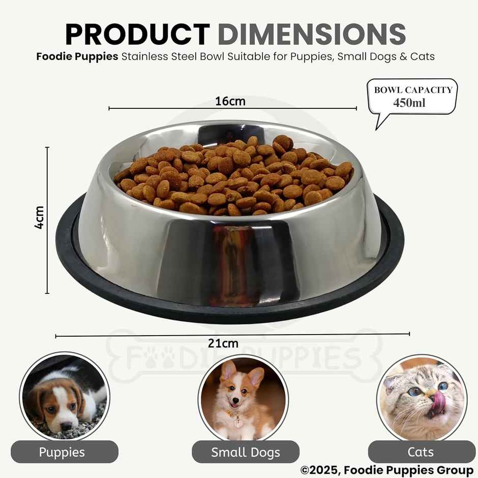 Foodie Puppies Stainless Steel Pet Feeding Bowl for Dogs and Cats | 450 ml