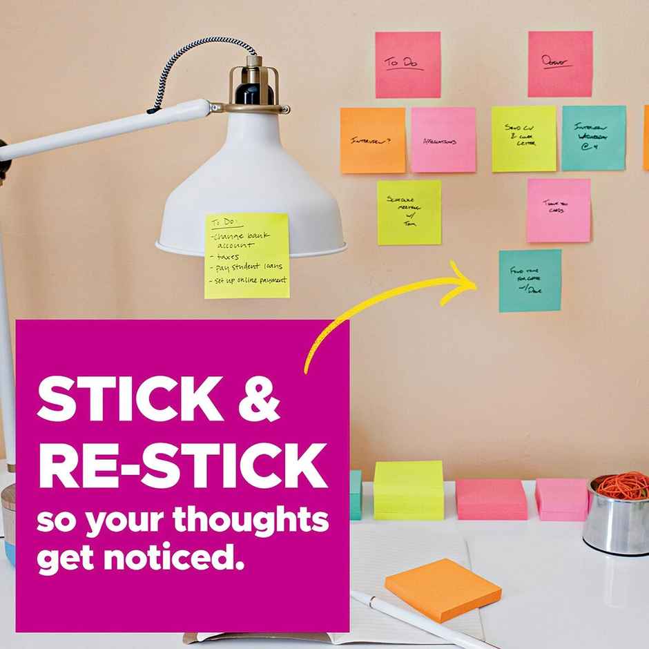 Post-it Sticky Notes - 76 mm x 76 mm | Multicolour | Paper | Square | 135 Sheets Combo