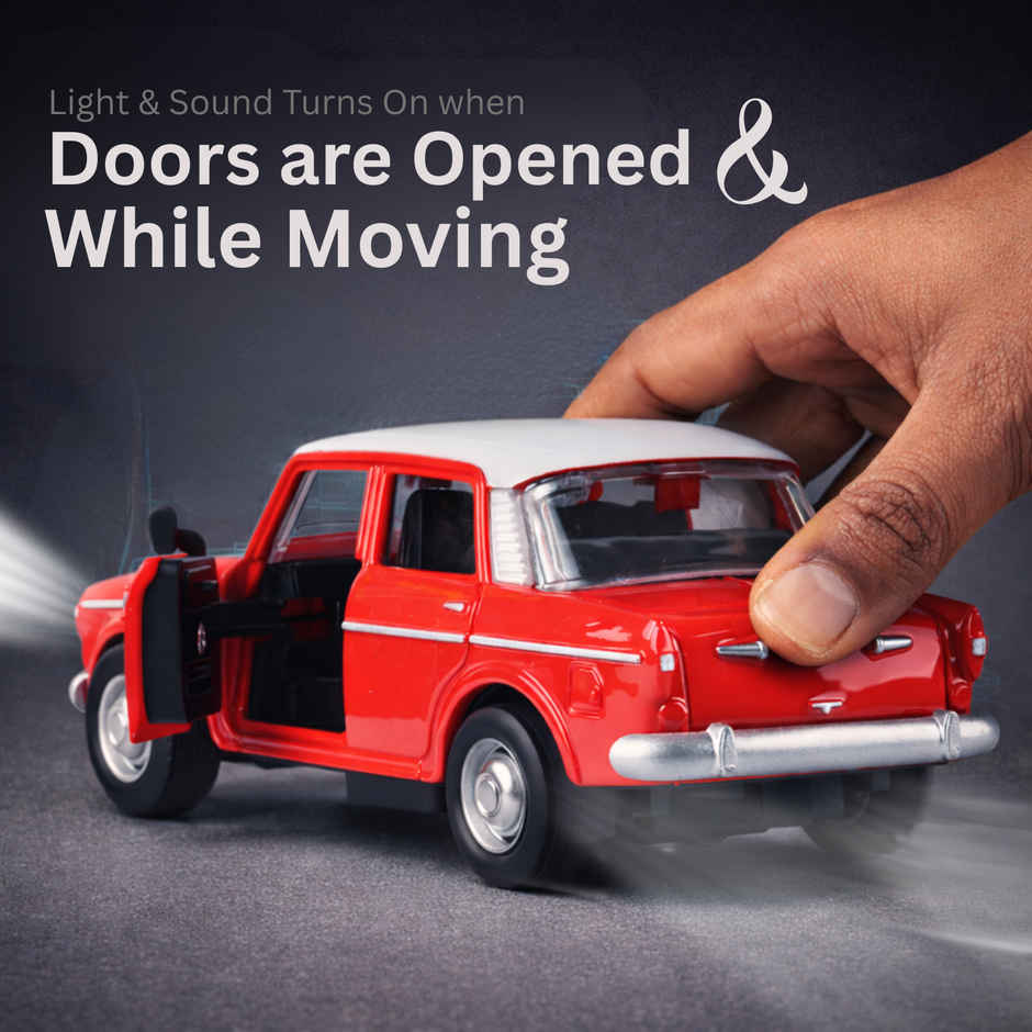 Race n Roll Light & Sound Retro Sedan Toy Car Pull back Vehicle Fia Red