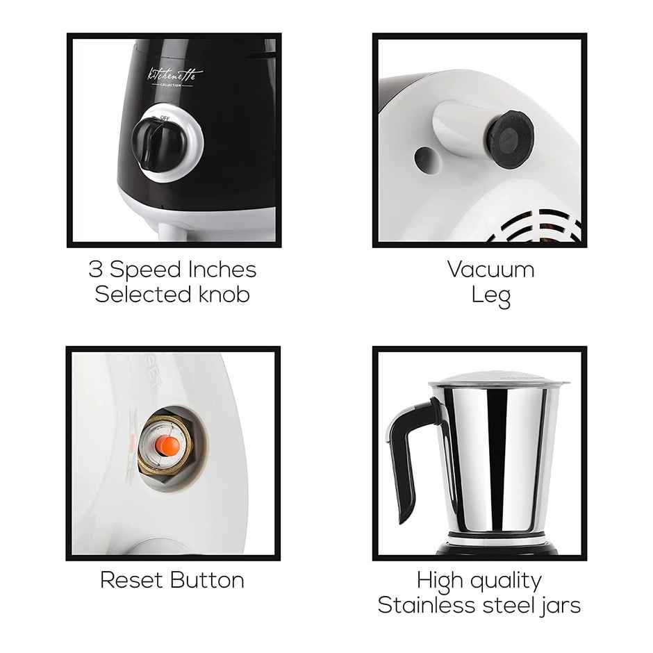 Cello Grind Master Juicer Mixer Grinder With 4 Leak Proof Jars & 1 Spatulla, 500 W, Black & Silver