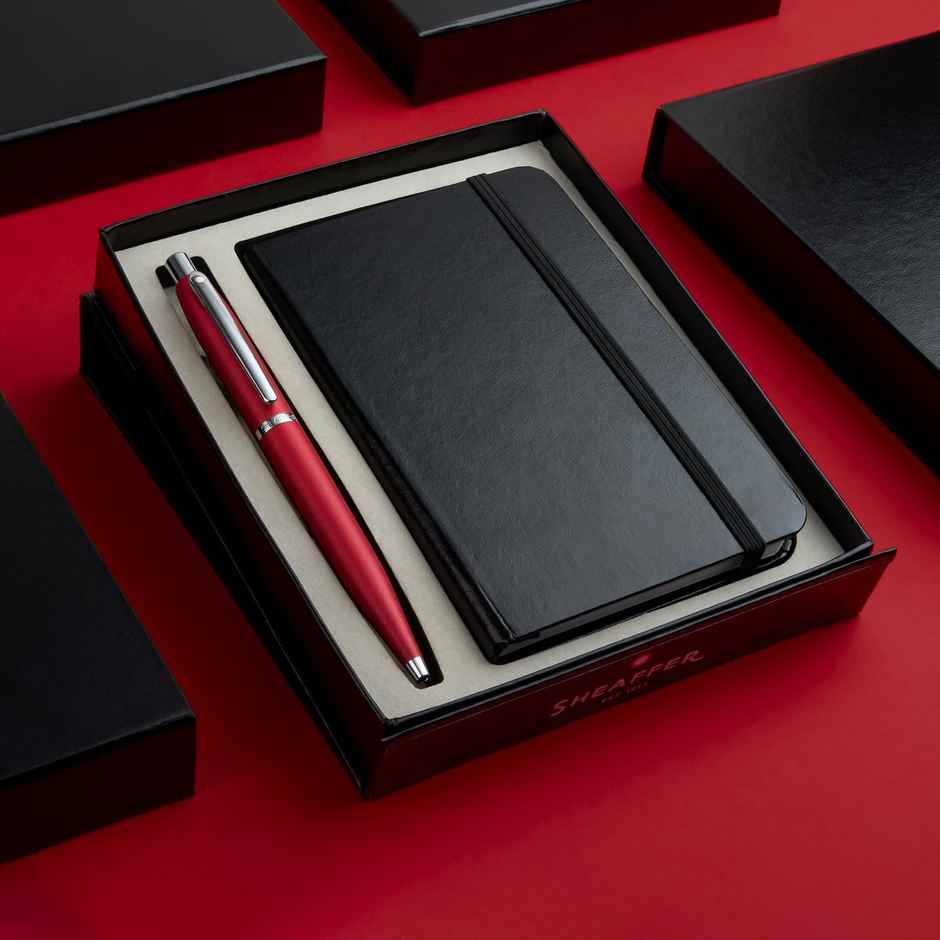 Sheaffer VFM Gift Set G9403 Ballpoint Pen | Chrome Plated Trims | Excessive Red with Small Notebook