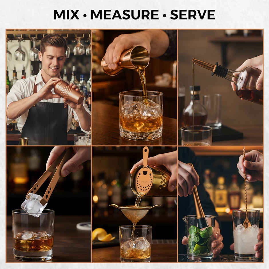 Perch Craft Bartender Kit | 750ml Belly Shaker | Stainless Steel | Rose Gold