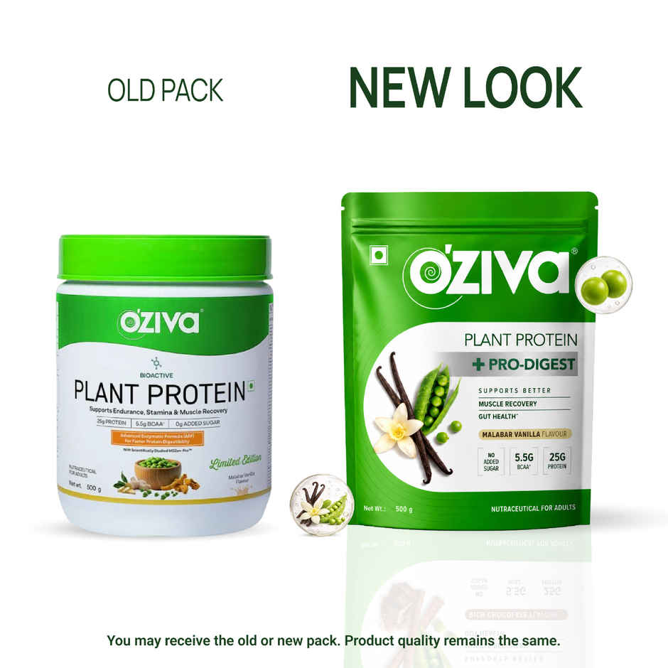 Oziva Bioactive Plant Protein Powder , 25g Protein | 5.5g Bcaa | Sugar Free - Malabar Vanilla