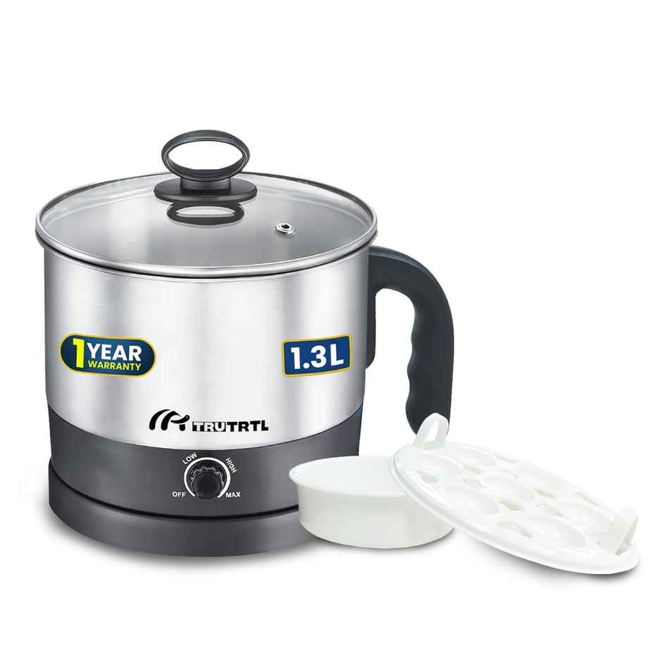 truTRTL Multipurpose 1.3 Litre Electric Kettle, 600W with Temperature control Knob, Rustproof Stainless Steel - Silver