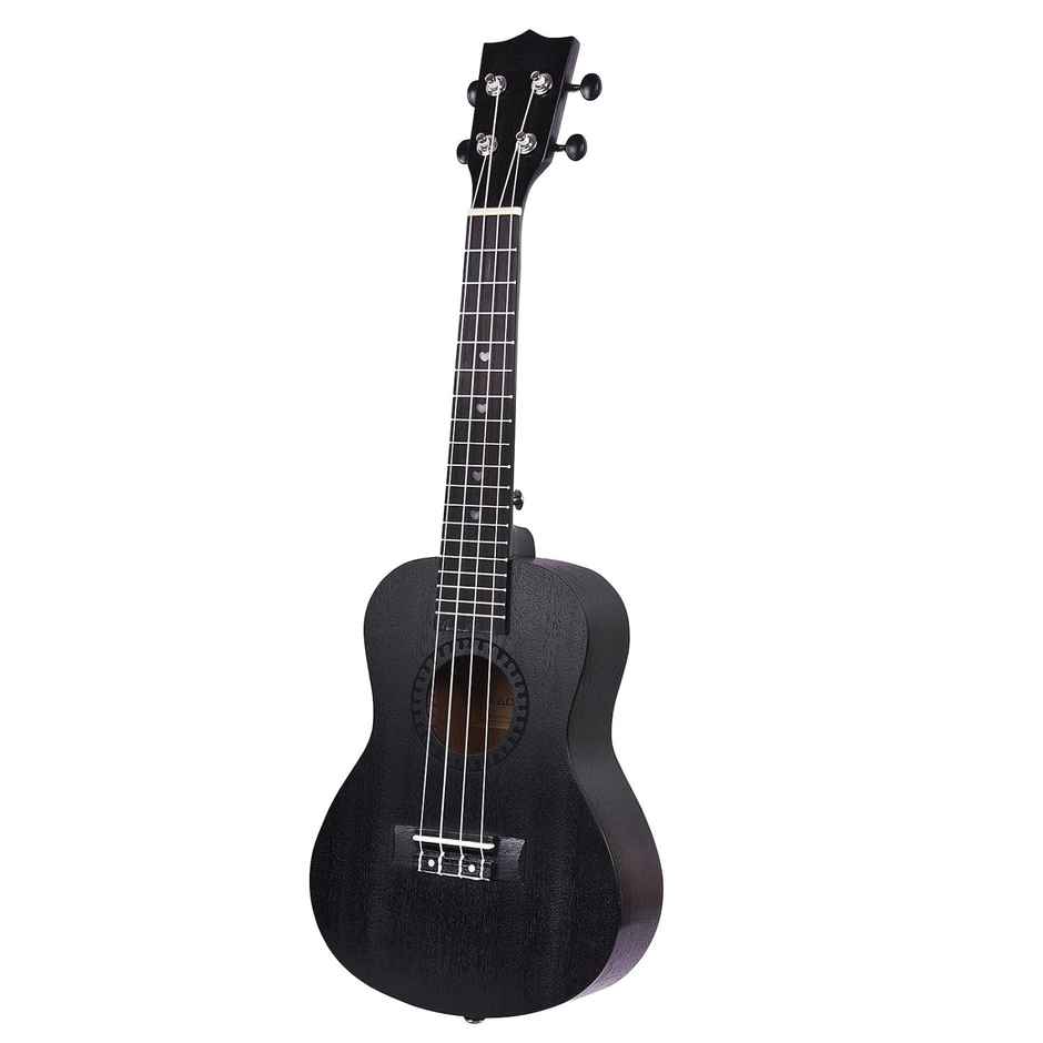 Kadence Concert Ukulele 23 Inch - Fluorocarbon Strings | Matte Finish | Strap & Bag | Black
