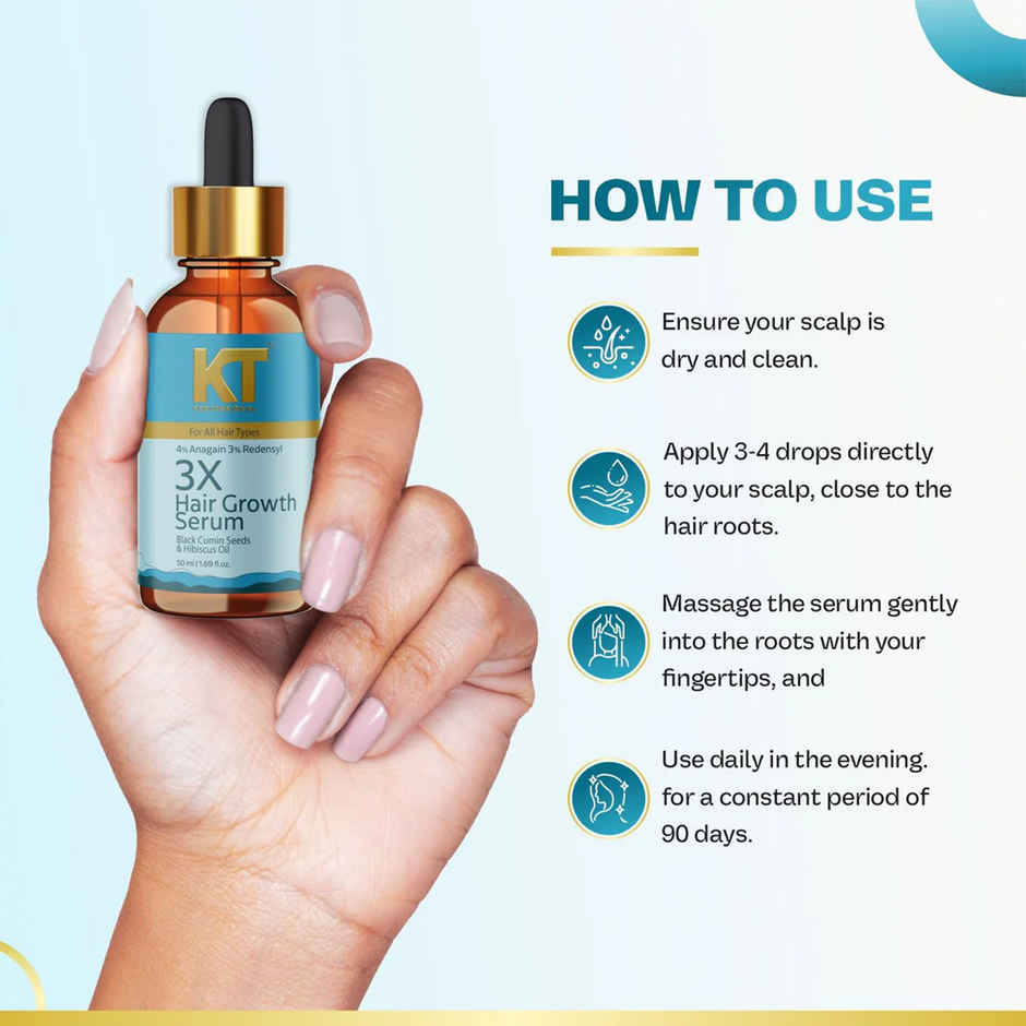 KT Professional 3X Hair Growth Serum with Black Cumin | Anagain, Hibiscus & Redensyl