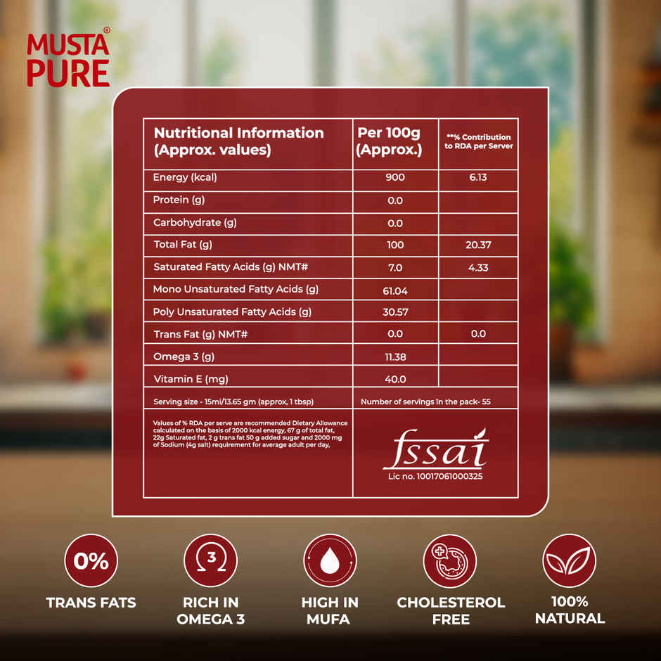 MustaPure Kachi Ghani Mustard Oil (Cold Pressed) | Pure & Natural | Cooking Oil | Bottle