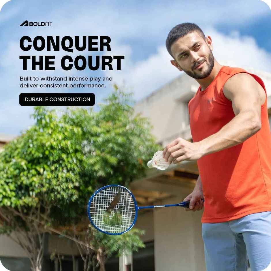 Boldfit Badminton Rackets Aluminium Shuttle Bat With Full Cover Bag - Blue