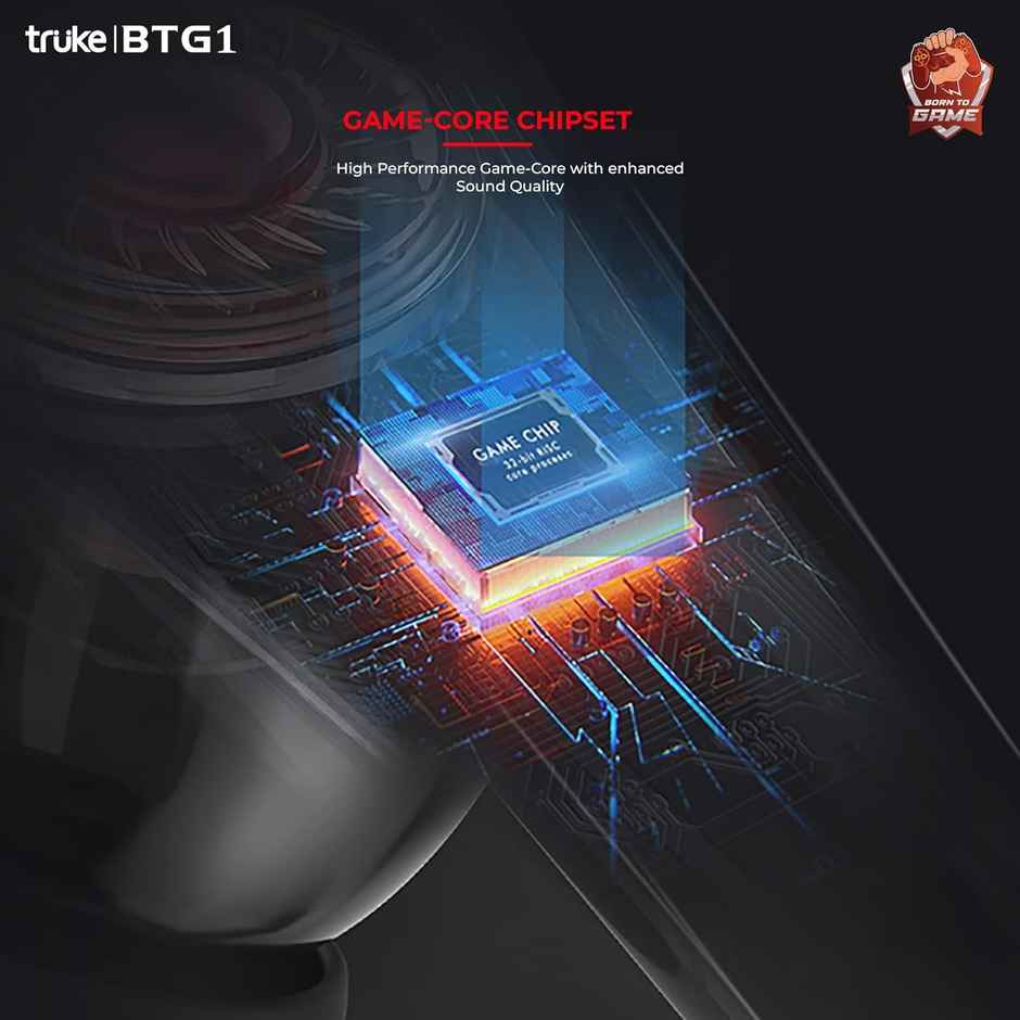 truke BTG1 Truly Wireless Bluetooth Earbuds with Game Mode, 48H Playtime, 13mm Drivers- Black