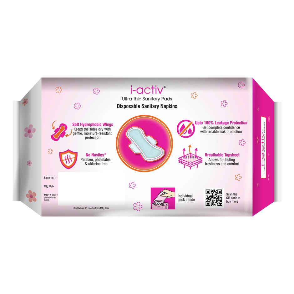 I-Activ Ultra Thin Sanitary Pads XXL | Cottony Soft | Anti-Rash | Heavy Flow Protection