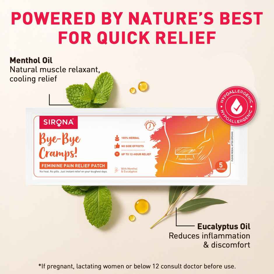 Sirona Herbal Period Pain Relief Patches| Relief from Menstrual Cramps | Cool Patches