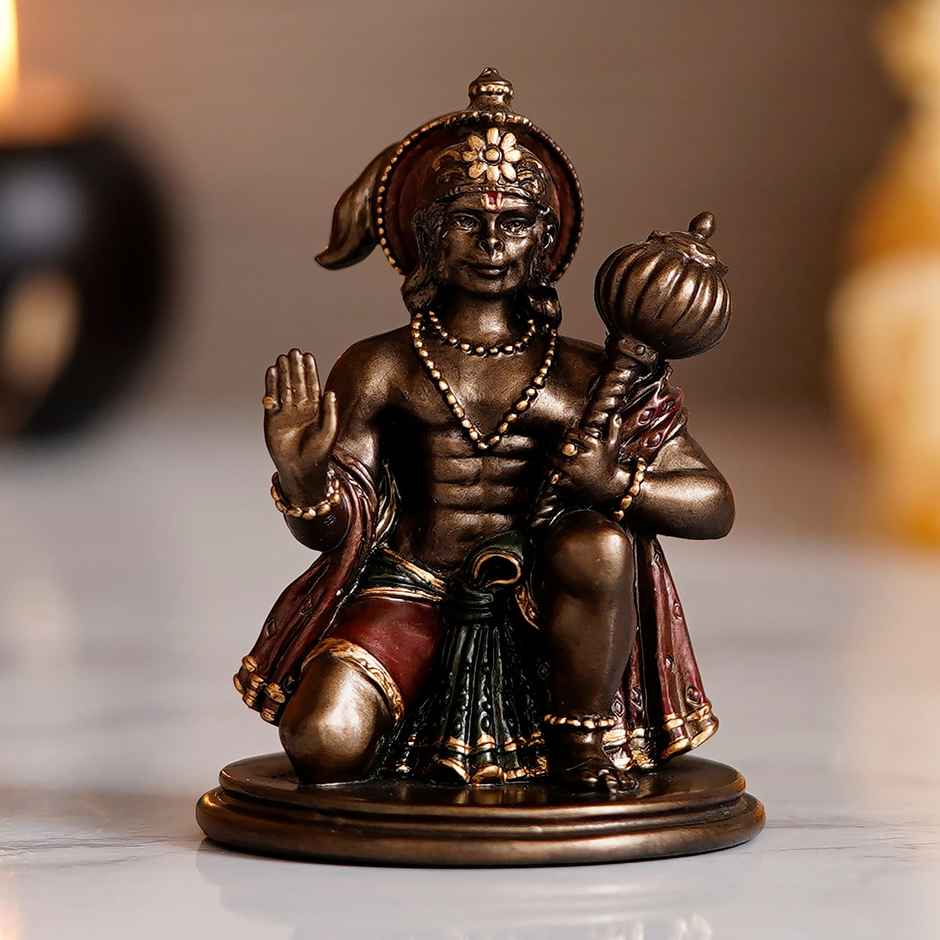 eCraftIndia Brown And Copper Polyresin Blessing Lord Hanuman Idol With Mace