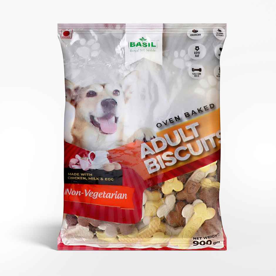 Basil Real Chicken Adult Dog Biscuit | Bone Shaped | All Natural | Calcium Rich Snack