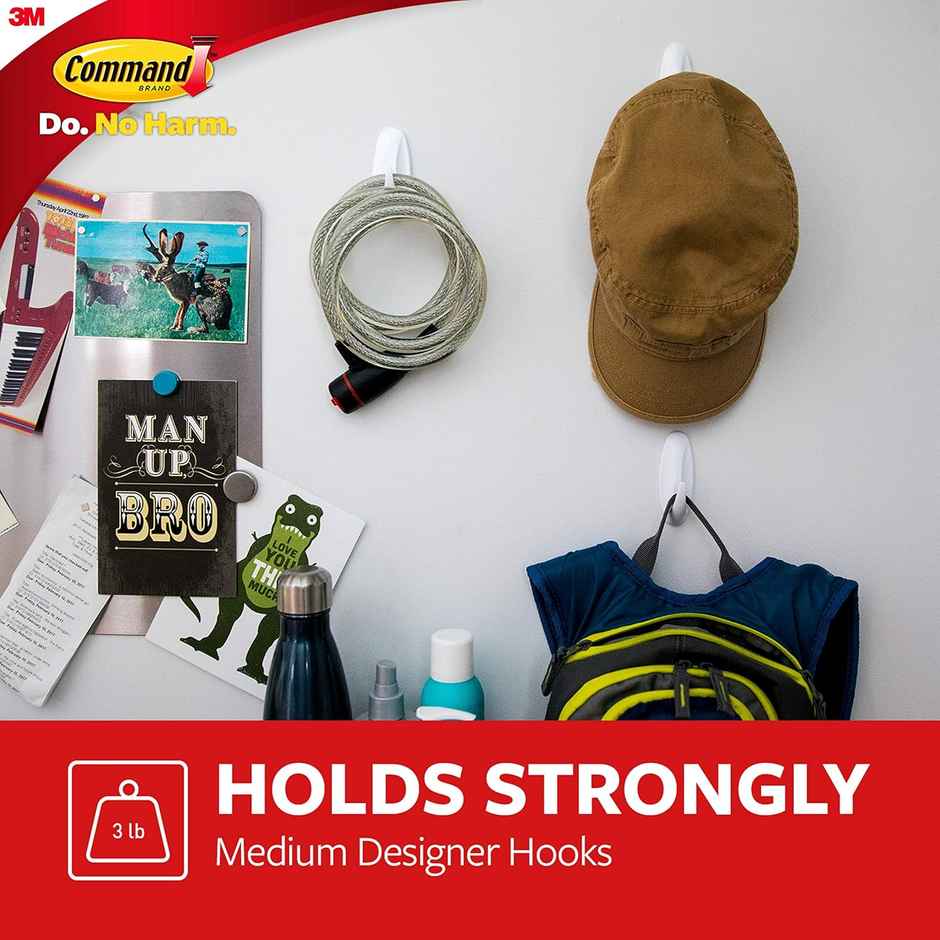 Command Adhesive Damage free Hooks for wall | 2 hooks | 4 strips | Holds Upto 1.3 kg Combo  