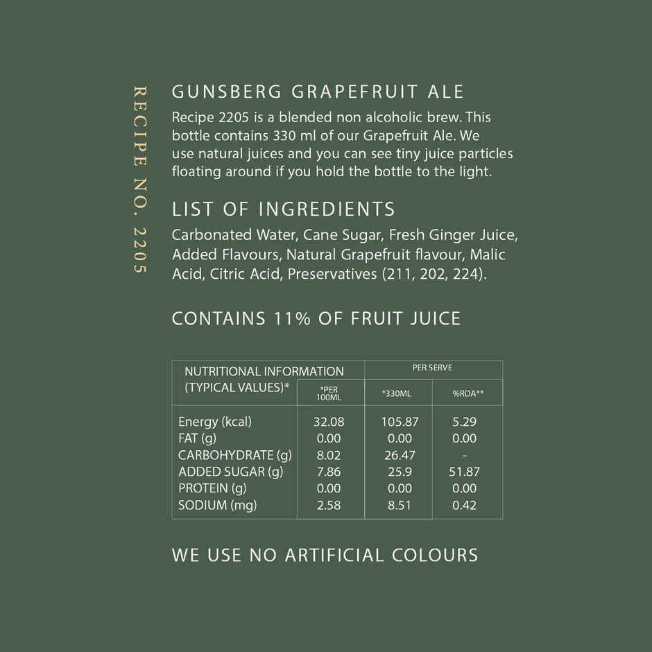 Gunsberg Ginger Ale | Grapefruit Flavour | Made with Real Ginger