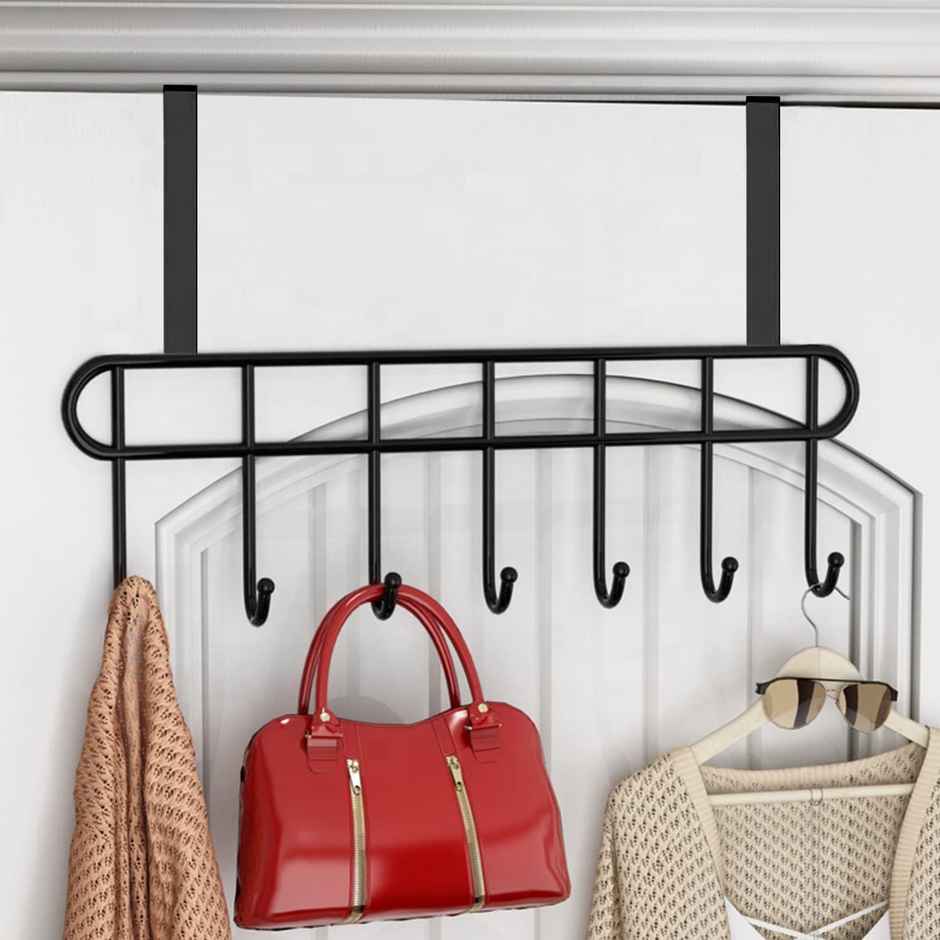 Senego by Trendy Home Door Hook Hanger - 7 Hook Hanger | Bathroom Organiser - Black