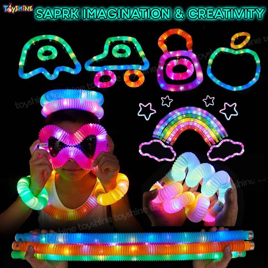Toyshine LED Flashing Pop Tube Fidget Toy Set for Stress Relief (6 Pcs)