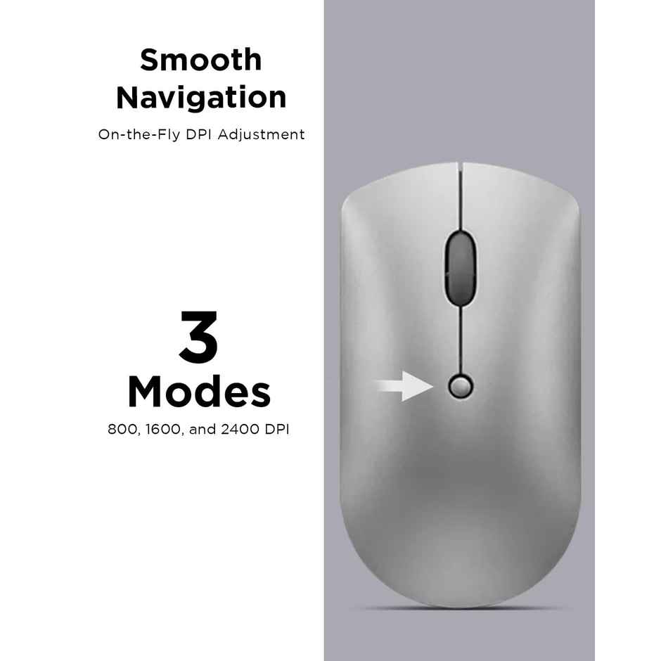 Lenovo 600 Bluetooth 5.0 Silent Mouse| Compact, Portable, Multi-Device Connectivity - Grey