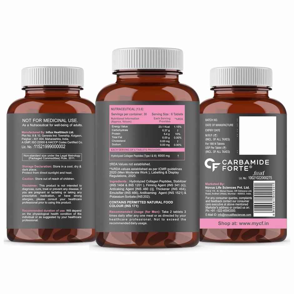 Carbamide Forte Collagen Supplements Collagen tablet For Women & Men Type I & III Hydrolyzed Peptide