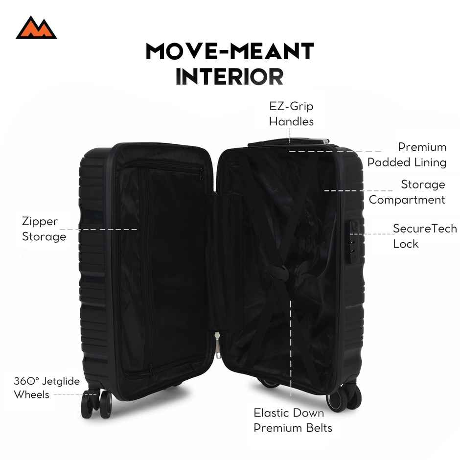 Move-Meant WanderWare Small Cabin Suitcase Polypropylene Black Trolley Bag for Men & Women - 55 cm