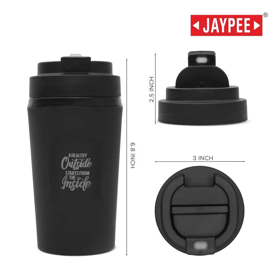 Jaypee ZIPSIP PU Insulated Stainless Steel Coffee Tumbler | Hot & Cold | Black | 385 ml