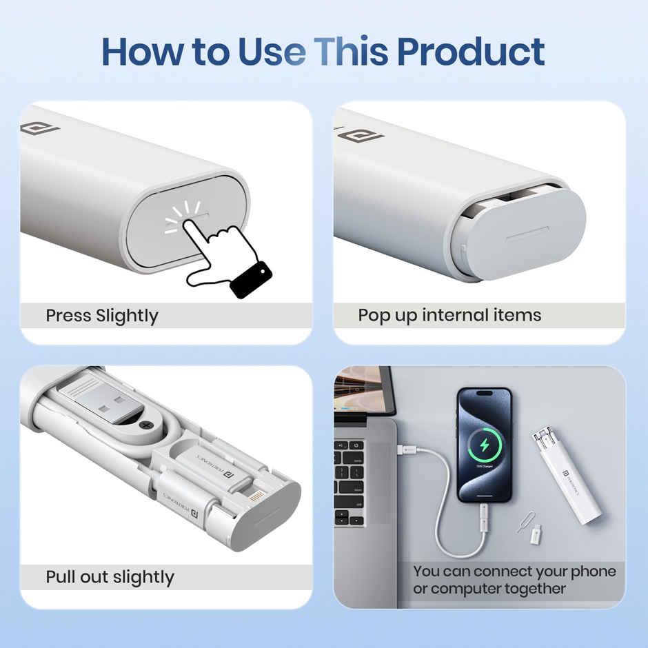 Portronics SnapCase 3 Multipurpose Charging Cable & Connector White