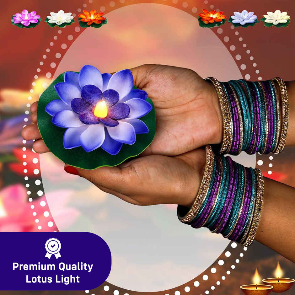 Multicolour Lotus Floating Plastic Diya for Diwali Celebration | Pack Of 6 | Party Propz