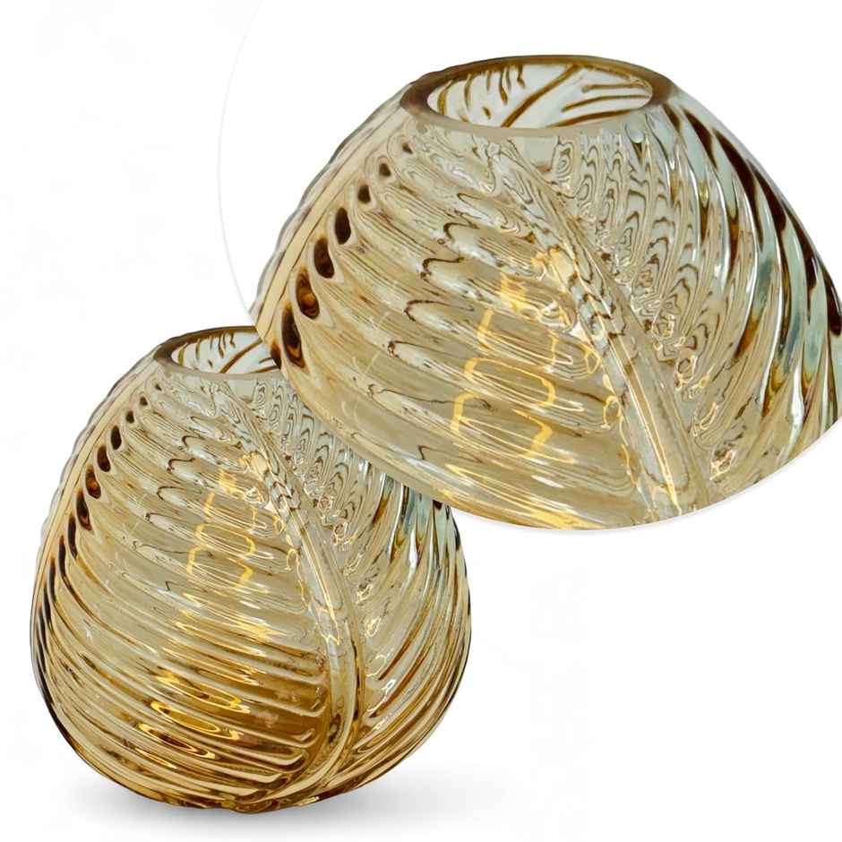 Art Street Decorative Amber Leef Pattern Transparent Glass Vase | Flower for Home | Size 5x5 Inch