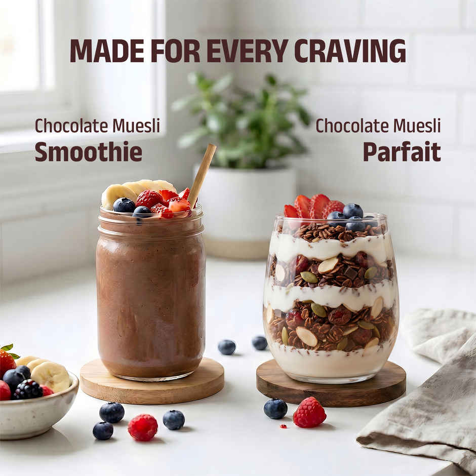 Pintola High Protein Muesli Dark Chocolate & Cranberry, 25 g Protein, High Fibre, Trans Fat Free