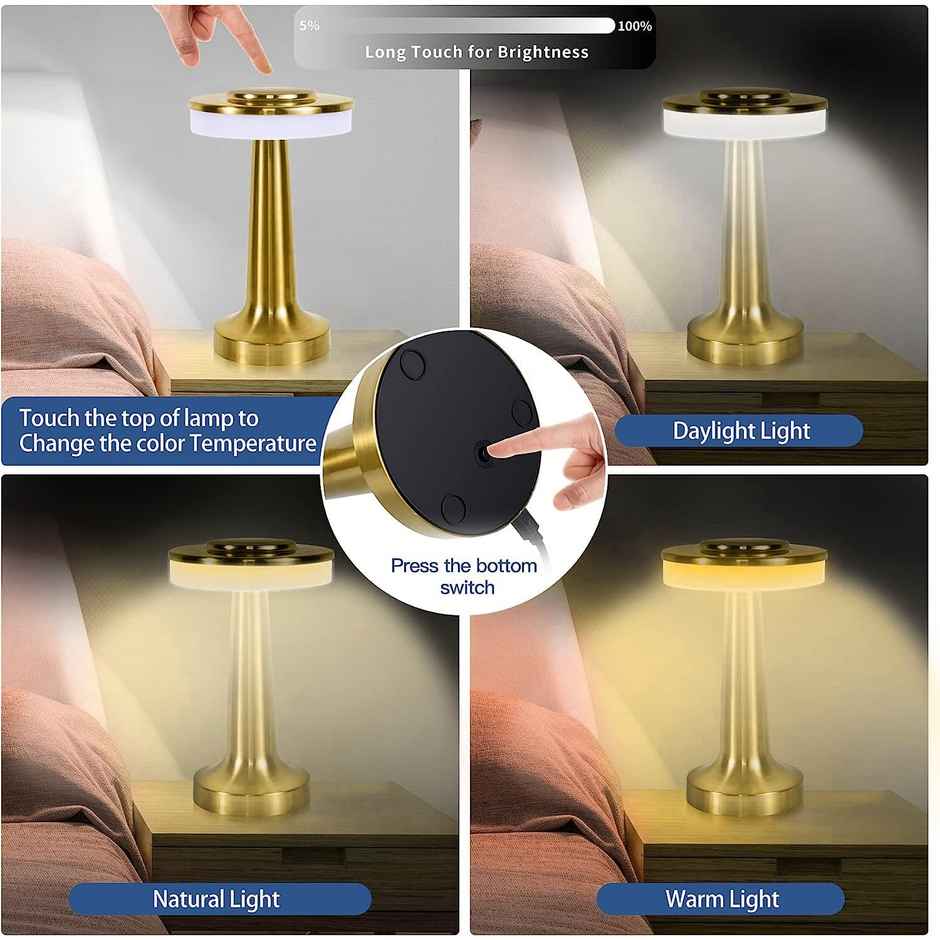 DesiDiya Portable LED Table 5W Lamp (With Touch Sensor, Gold)