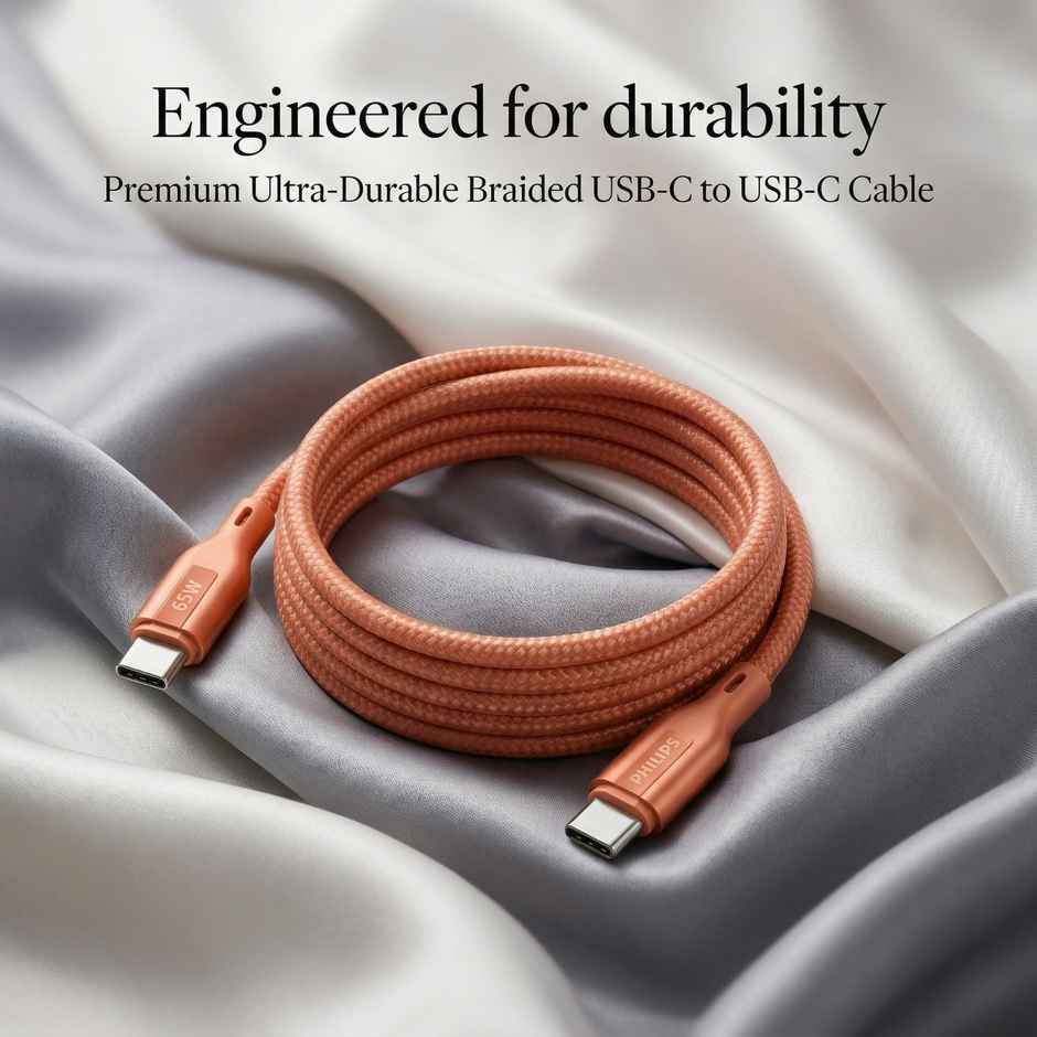 Philips DLC4130CR/94 65W USB Type-C to Type-C Fast Charging Cable | Nylon Braided | 1m