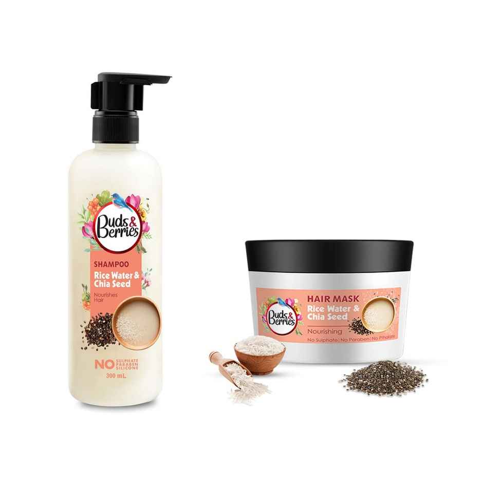 Buds & Berries Rice Water & Chia Seed Nourishment Shampoo 300 Ml & Buds & Berries Nourishing Hair Mask With Rice Water And Chia Seeds 200 Gms