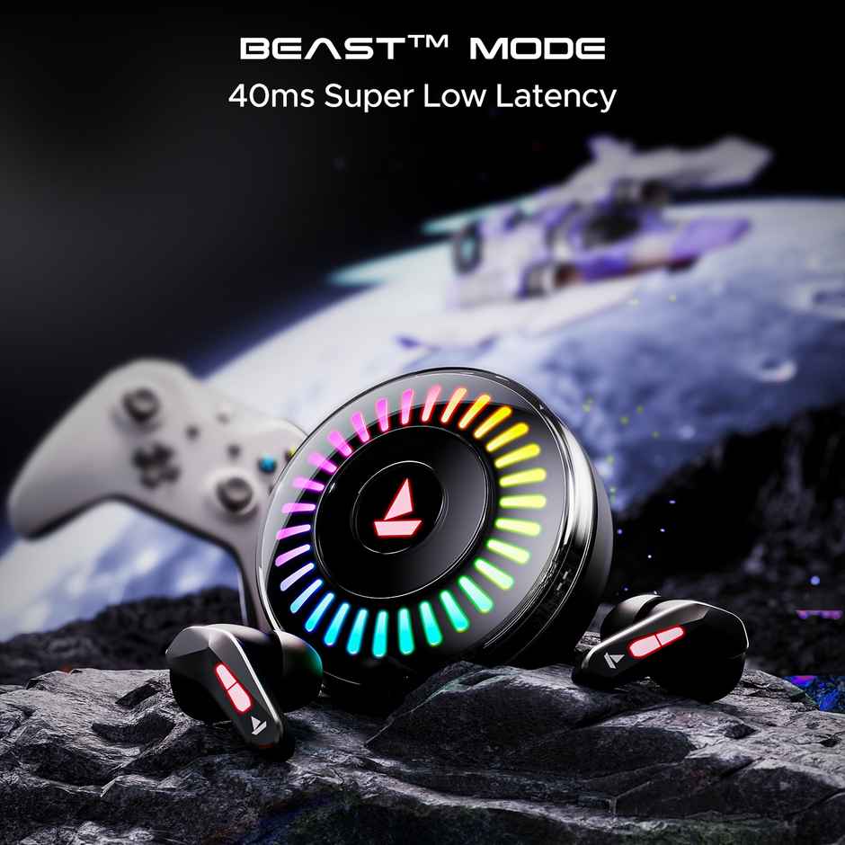 boAt Immortal 201 TWS Earbuds with 40 hrs Playtime,40 ms Low Latency BEAST Mode,RGB LED - Black Sabre