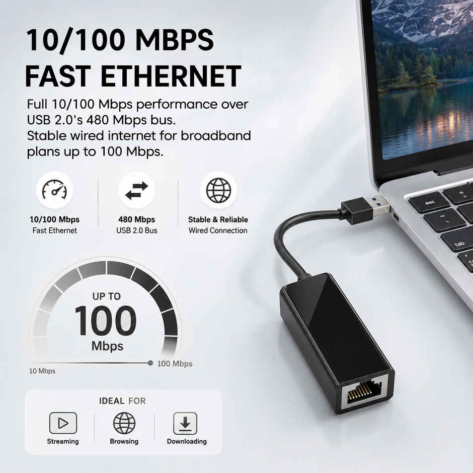 Sounce Usb 2.0 To Rj45 Ethernet Adapter, Usb To 10/100/1000 Gigabit Ethernet Lan Network Adapter, Black