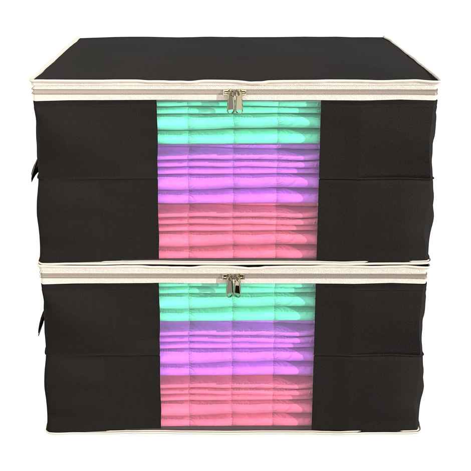 Kuber Industries Rectangular Non-Woven Underbed Storage Bag Set, Extra Large, Pack of 2 |Black