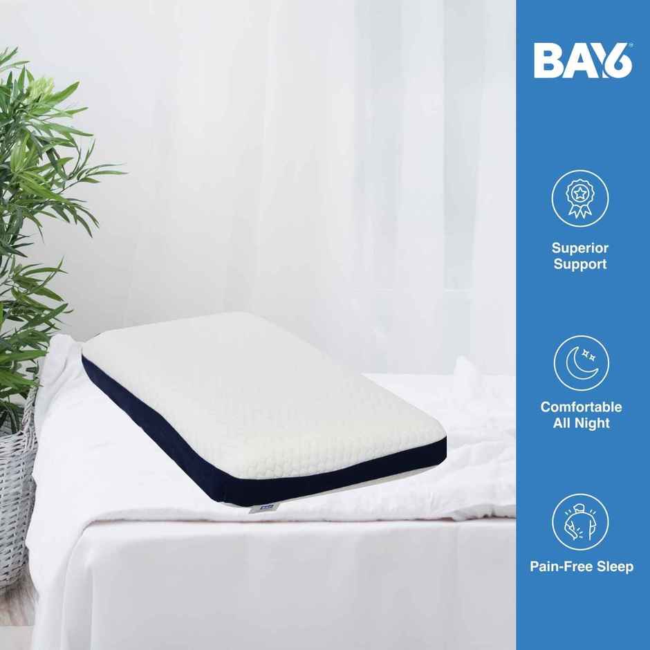 BAY6 Memory Foam Pillow - Premium Rectangle, White & Blue (56 X 36 cm)